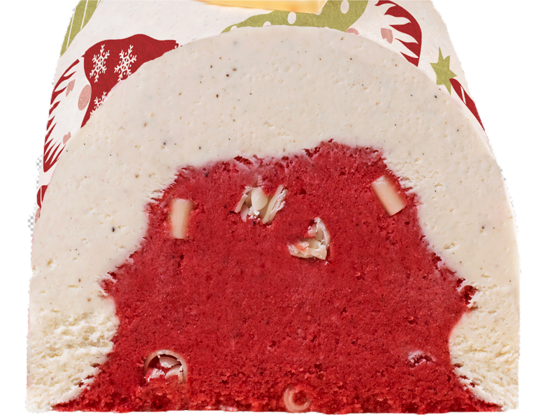 Bûche artisanale vanille fruits rouges coupe